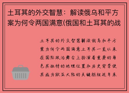 土耳其的外交智慧：解读俄乌和平方案为何令两国满意(俄国和土耳其的战争)